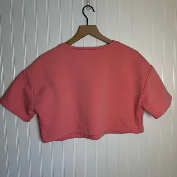 ZARA Bubble Gum Pink Cropped Short Sleeve Sweater Women’s Size Medium - Picture 5 of 9